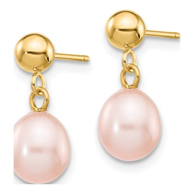 14K Yellow Gold Pink Freshwater Cultured Pearl Dangle Earrings – view 2