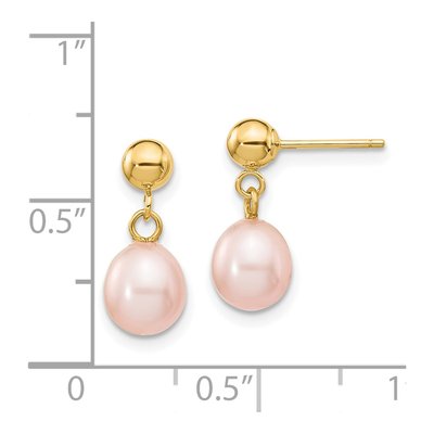 14K Yellow Gold Pink Freshwater Cultured Pearl Dangle Earrings – view 4