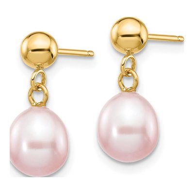 14K Yellow Gold Purple Freshwater Cultured Pearl Dangle Earrings – view 3