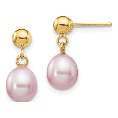 14K Yellow Gold Purple Freshwater Cultured Pearl Dangle Earrings