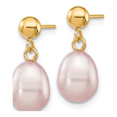 14K Yellow Gold Purple Freshwater Cultured Pearl Dangle Earrings – view 3