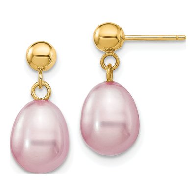 14K Yellow Gold Purple Freshwater Cultured Pearl Dangle Earrings