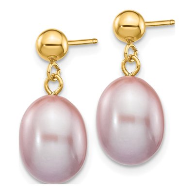 14K Yellow Gold Purple Freshwater Cultured Pearl Dangle Earrings – view 2