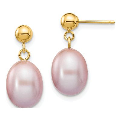 14K Yellow Gold Purple Freshwater Cultured Pearl Dangle Earrings