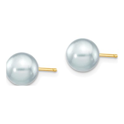 14K Yellow Gold Round Grey Akoya Cultured Pearl Stud Earrings – view 2
