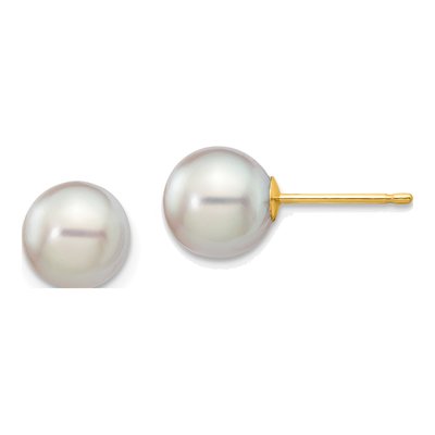 14K Yellow Gold Round Grey Akoya Cultured Pearl Stud Earrings