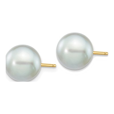 14K Yellow Gold Round Grey Akoya Cultured Pearl Stud Earrings – view 2