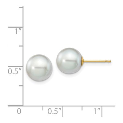 14K Yellow Gold Round Grey Akoya Cultured Pearl Stud Earrings – view 4