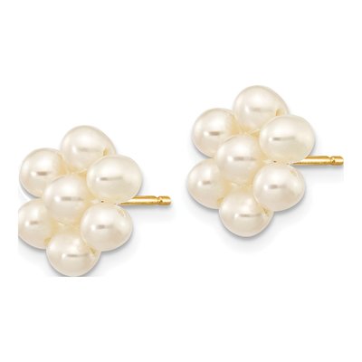 14K Yellow Gold Freshwater Cultured Pearl Flower Stud Earrings – view 3