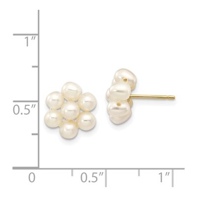 14K Yellow Gold Freshwater Cultured Pearl Flower Stud Earrings – view 5