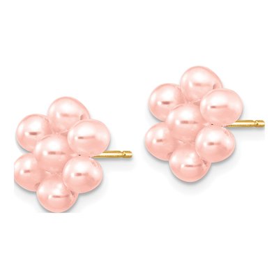 14K Yellow Gold Pink Freshwater Cultured Pearl Flower Stud Earrings – view 2