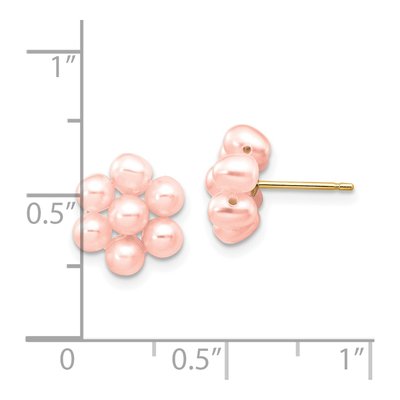 14K Yellow Gold Pink Freshwater Cultured Pearl Flower Stud Earrings – view 4