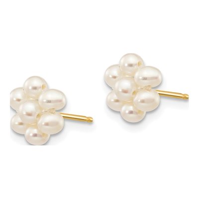 14K Yellow Gold Freshwater Cultured Pearl Flower Stud Earrings – view 3