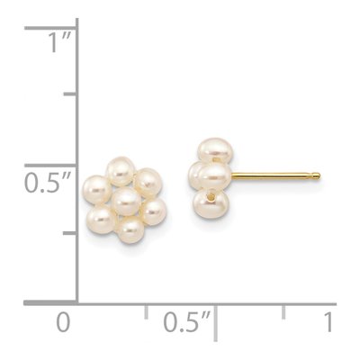 14K Yellow Gold Freshwater Cultured Pearl Flower Stud Earrings – view 5