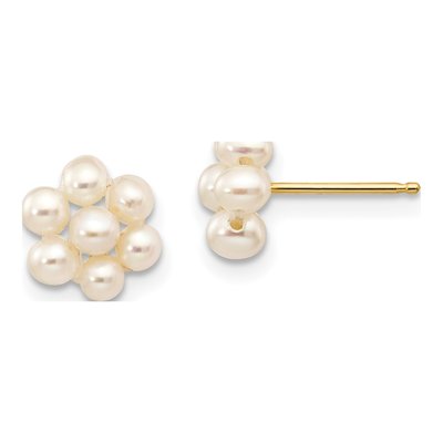 14K Yellow Gold Freshwater Cultured Pearl Flower Stud Earrings