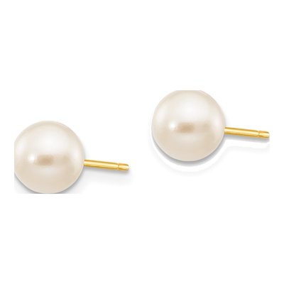 14K Yellow Gold Round Akoya Cultured Pearl Stud Earrings – view 3