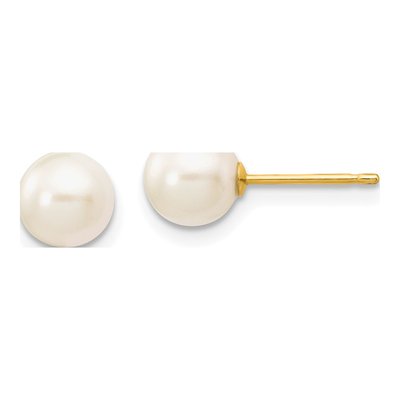 14K Yellow Gold Round Akoya Cultured Pearl Stud Earrings