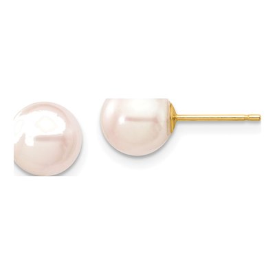 14K Yellow Gold Round Akoya Cultured Pearl Stud Earrings