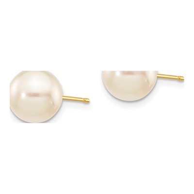 14K Yellow Gold Round Akoya Cultured Pearl Stud Earrings – view 3