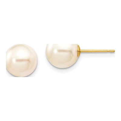 14K Yellow Gold Round Akoya Cultured Pearl Stud Earrings