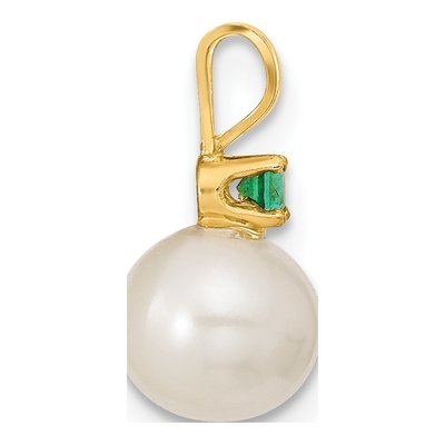 14K Gold Freshwater Pearl & Emerald Earring & Pendant Set – view 2