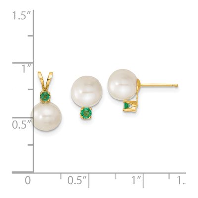 14K Gold Freshwater Pearl & Emerald Earring & Pendant Set – view 3