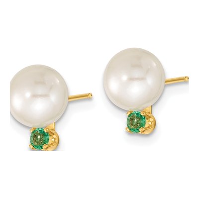 14K Gold Freshwater Pearl & Emerald Earring & Pendant Set – view 5