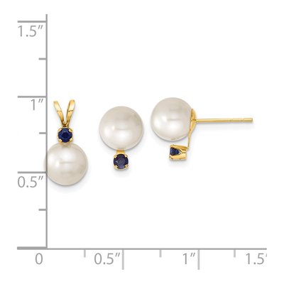 14K Gold Freshwater Pearl & Sapphire Earring Set – view 3