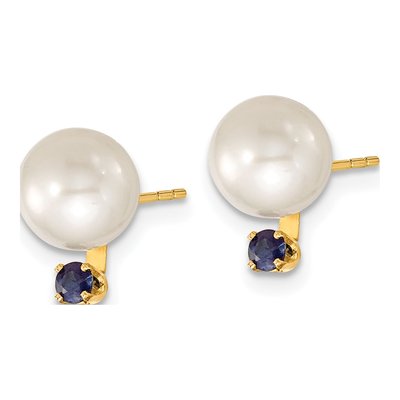 14K Gold Freshwater Pearl & Sapphire Earring Set – view 5