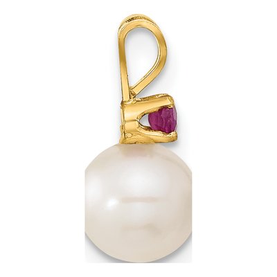 14K Gold Freshwater Pearl & Ruby Earring & Pendant Set – view 2