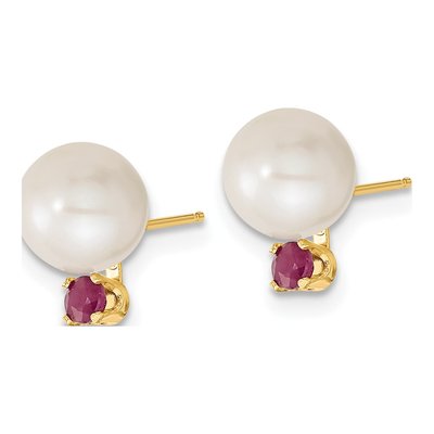 14K Gold Freshwater Pearl & Ruby Earring & Pendant Set – view 5
