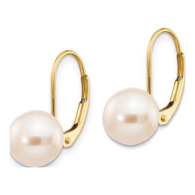14K Yellow Gold Freshwater Cultured Pearl Round Leverback Earrings – view 3