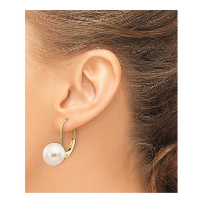 14K Yellow Gold Freshwater Cultured Pearl Round Leverback Earrings – view 4
