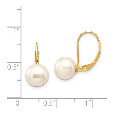 14K Yellow Gold Freshwater Cultured Pearl Round Leverback Earrings – view 5