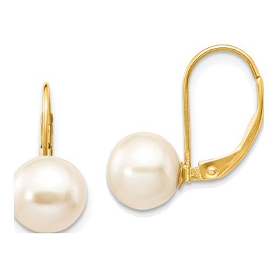 14K Yellow Gold Freshwater Cultured Pearl Round Leverback Earrings