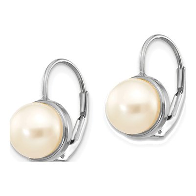 14K White Gold Freshwater Cultured Pearl Leverback Earrings – view 2