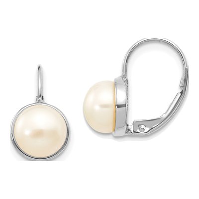 14K White Gold Freshwater Cultured Pearl Leverback Earrings