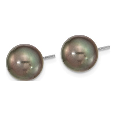 14K White Gold Round Black Tahitian Cultured Pearl Stud Earrings – view 2