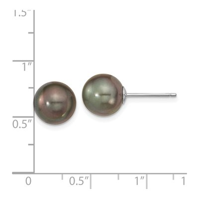 14K White Gold Round Black Tahitian Cultured Pearl Stud Earrings – view 4