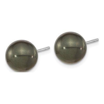 14K White Gold Round Black Tahitian Cultured Pearl Stud Earrings – view 2