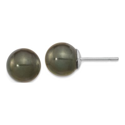 14K White Gold Round Black Tahitian Cultured Pearl Stud Earrings