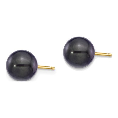 14K Yellow Gold Round Black Akoya Cultured Pearl Stud Earrings – view 2