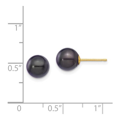14K Yellow Gold Round Black Akoya Cultured Pearl Stud Earrings – view 4