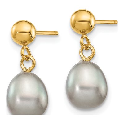 14K Yellow Gold Grey Freshwater Cultured Pearl Dangle Earrings – view 3