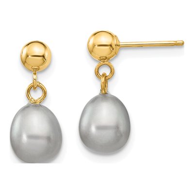 14K Yellow Gold Grey Freshwater Cultured Pearl Dangle Earrings