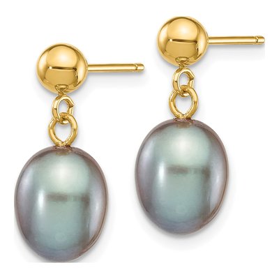 14K Yellow Gold Grey Freshwater Cultured Pearl Dangle Earrings – view 2