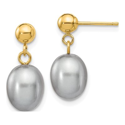 14K Yellow Gold Grey Freshwater Cultured Pearl Dangle Earrings