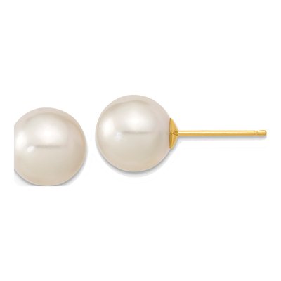 14K Yellow Gold Cultured Pearl Round Stud Earrings