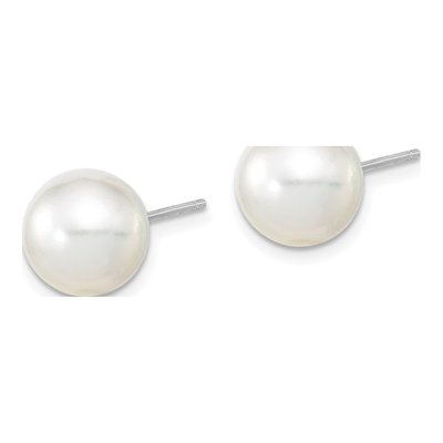 14K White Gold 9.5mm Round Cultured Pearl Stud Earrings – view 2