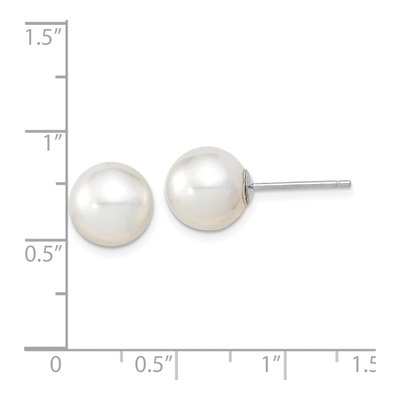 14K White Gold 9.5mm Round Cultured Pearl Stud Earrings – view 4